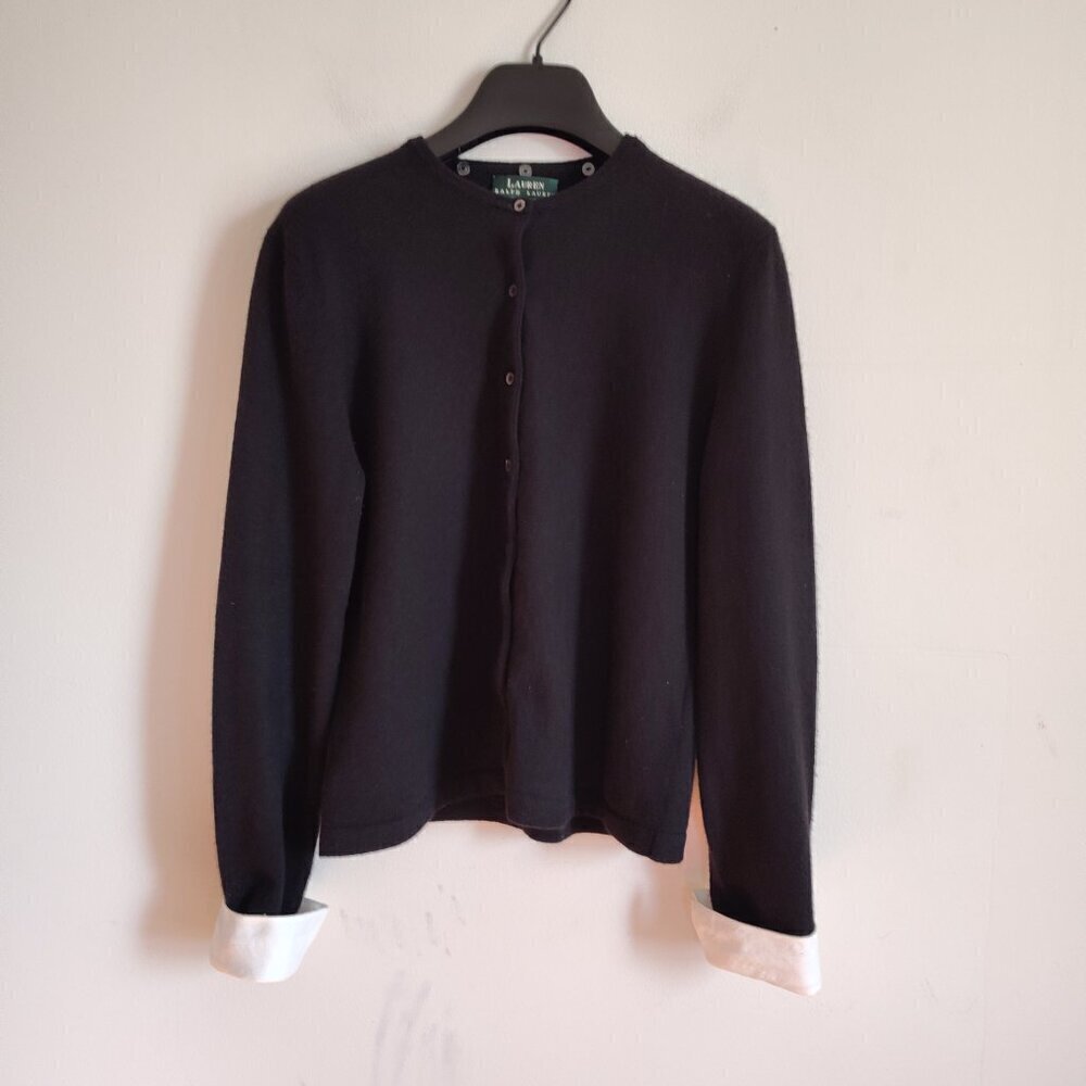 Ladies Petite SZ PM Lauren Ralph Lauren Black Luxurious Button Front Swe… - Picture 2 of 8